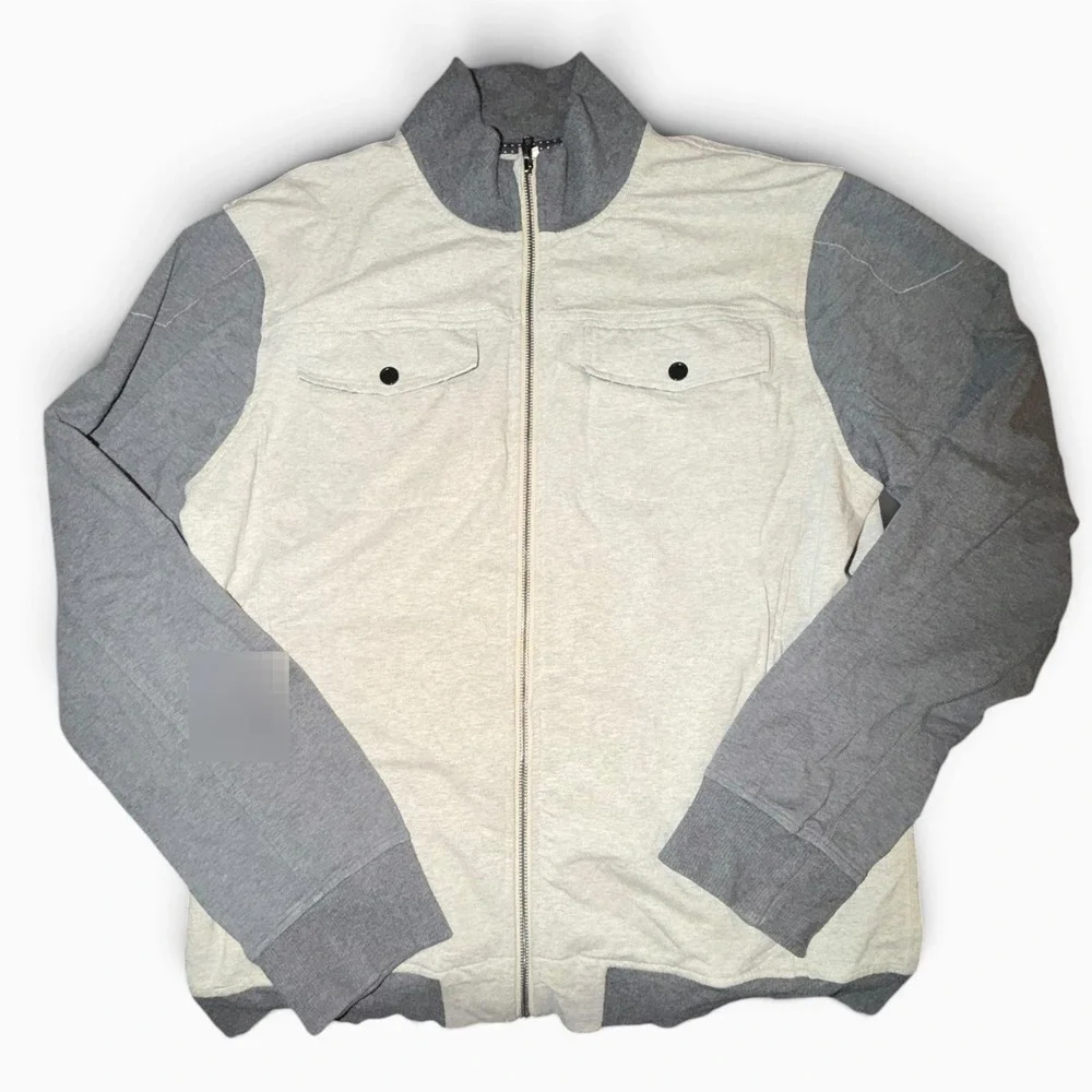 Lululemon Mens Two Tone Full Zip Track Jacket Grey Oatmeal Mock Neck Size XL